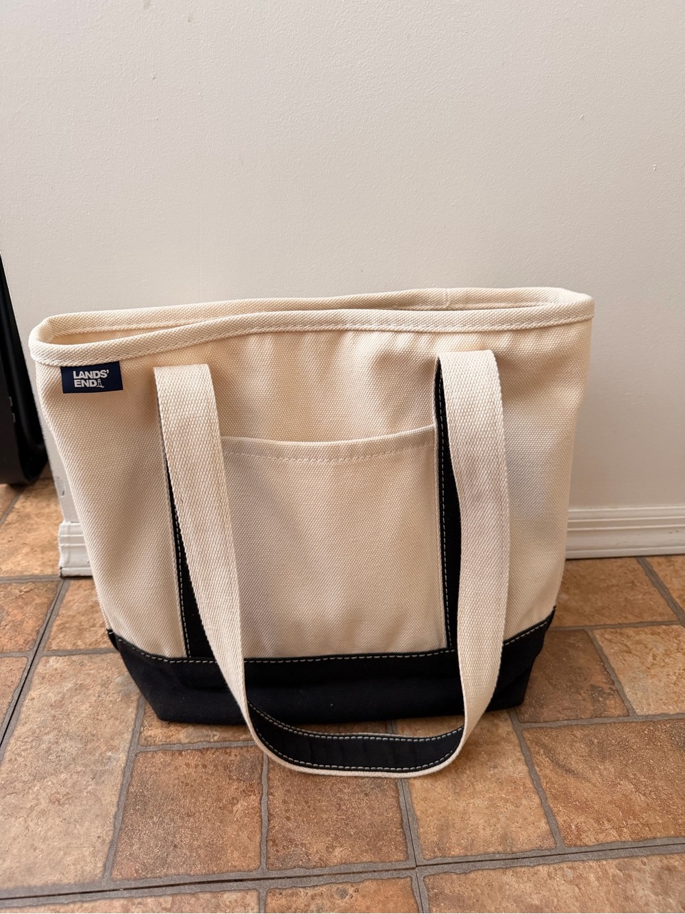 Lands' End Two-Tone Canvas Tote in Cream and Black